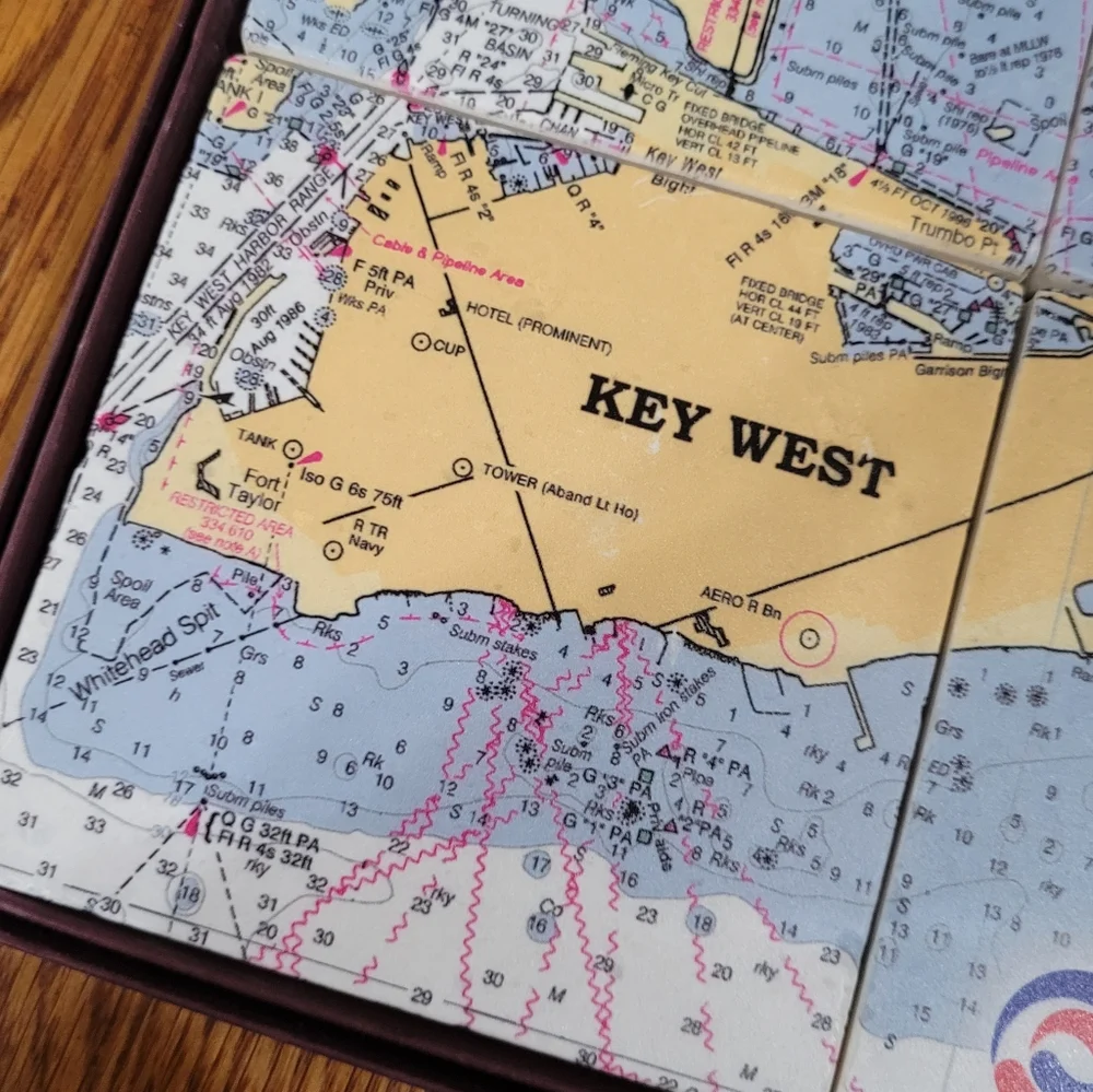 NIB Allison Transmission Key West Nautical Map Marble Coasters Set of 4